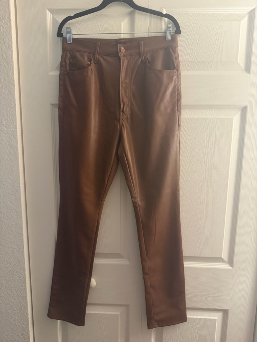 MOTHER Brown Faux Leather Pants